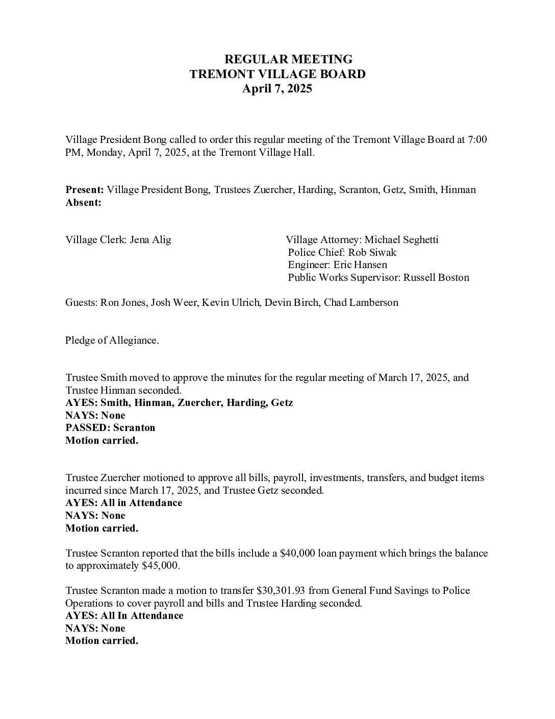 Board Minutes – April 7, 2025