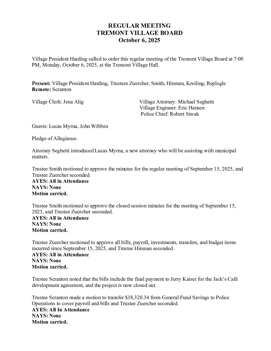 Board Minutes – October 6, 2025