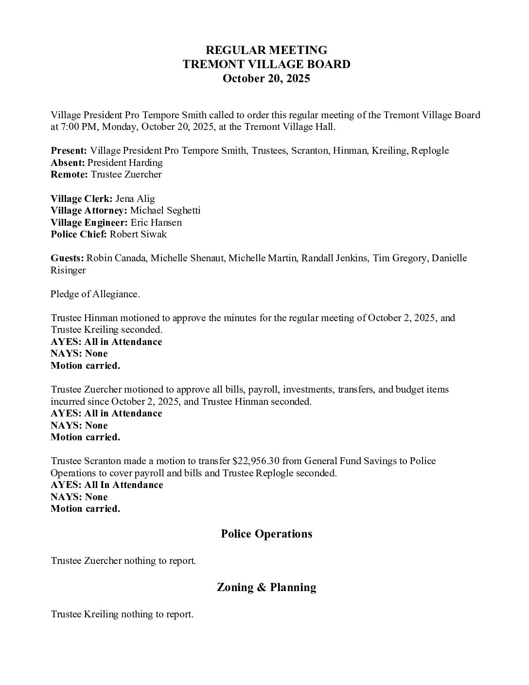 Board Minutes – October 20, 2025