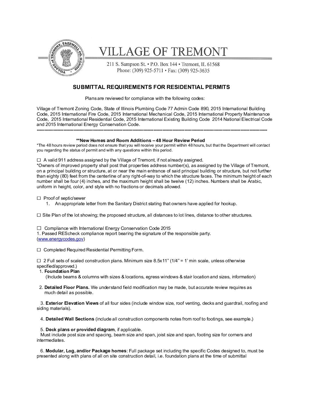 Residential Permit Fees & Requirements