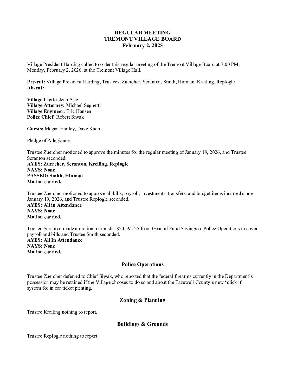 Board Minutes – February 2, 2026