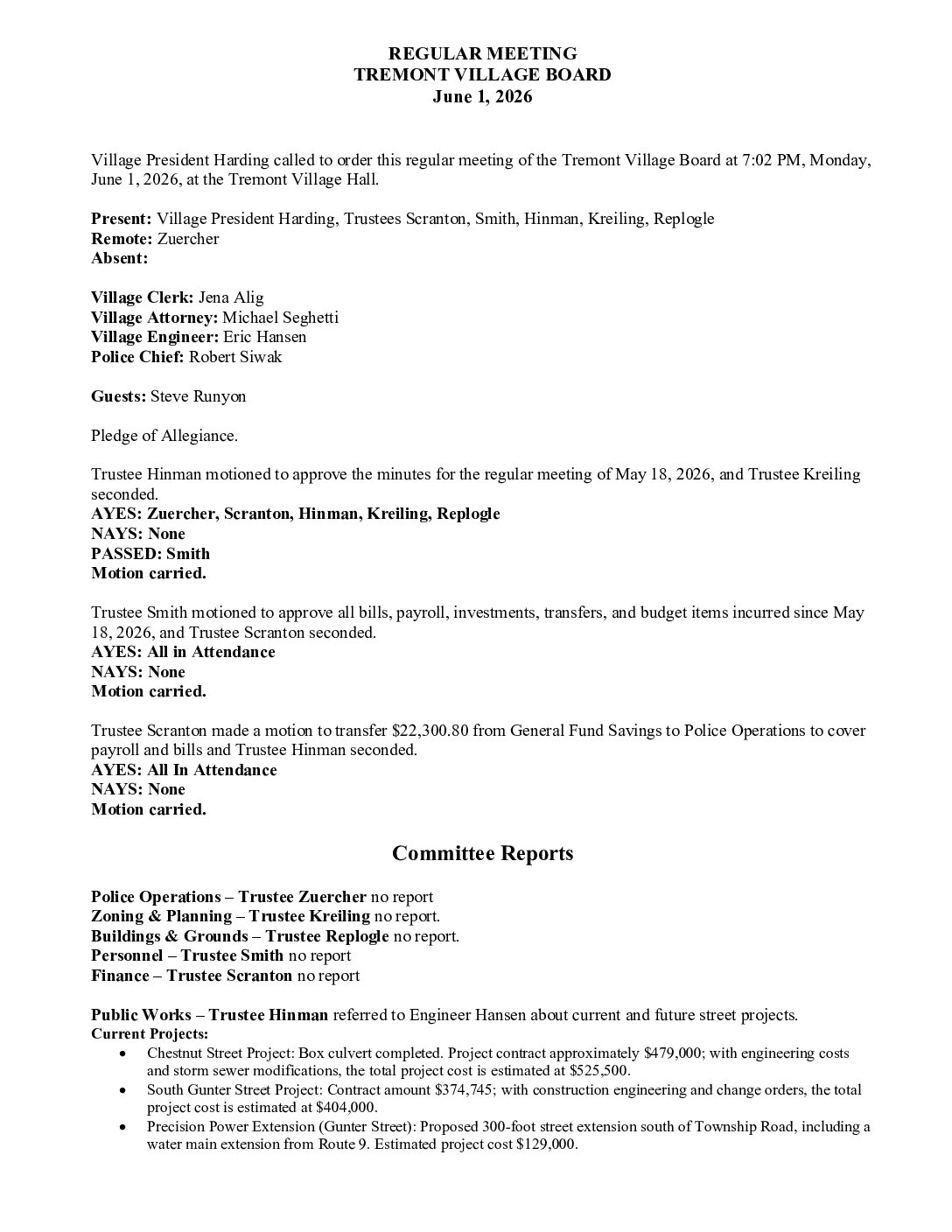 Board Minutes – June 1, 2026