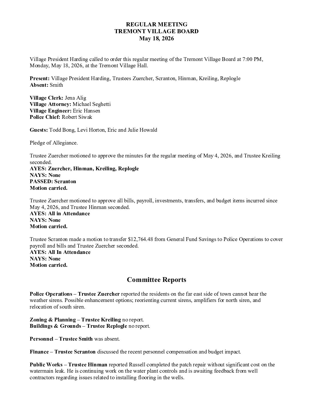 Board Minutes – May 18, 2026